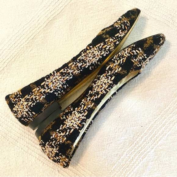 Andrea Carrano Jaky Lauren Black & Gold Wool Plaid Flats US9 EU39 - Picture 8 of 14